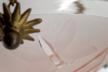 Load image into Gallery viewer, Suspension /lustre en bronze et vasque en verre pressé moulé à décor de Papillons, Degué, France, Circa 1930