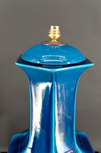 将图片加载到图库查看器,Importante Lampe en Porcelaine à Email Craquelé Bleu, France, Circa 1940
