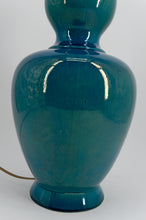 将图片加载到图库查看器,Importante lampe en porcelaine émaillée bleu craquelé – France, circa 1950