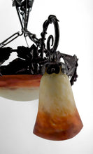 Load image into Gallery viewer, Lustre Art Déco en Fer Forgé et Pâte de Verre Soufflée par Muller Frères Lunéville, France, Circa 1920