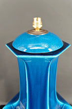 将图片加载到图库查看器,Importante Lampe en Porcelaine à Email Craquelé Bleu, France, Circa 1940