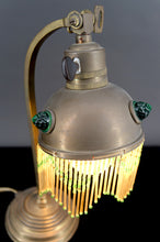 将图片加载到图库查看器,Lampe de table Art Nouveau en Laiton et Cabochons de Verre, Circa 1910