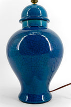 将图片加载到图库查看器,Lampe en Céramique à Émail Bleu Craquelé , Dans le goût de Pol Chambost , France, circa 1950