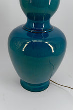 将图片加载到图库查看器,Importante lampe en porcelaine émaillée bleu craquelé – France, circa 1950