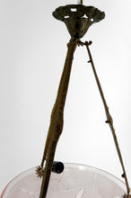 Load image into Gallery viewer, Suspension /lustre en bronze et vasque en verre pressé moulé à décor de Papillons, Degué, France, Circa 1930