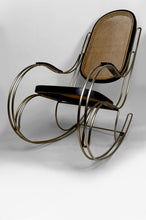 将图片加载到图库查看器,Rocking Chair Moderniste en Bois Noirci, Cannage et Structure Chromée, Circa 1960-1970