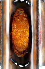 Load image into Gallery viewer, Suspension / Lustre des Potiers d'Accolay en Cuivre Patiné et Médaillons Multicolores en Résine Fractale, Circa 1970