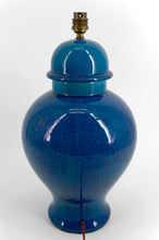 将图片加载到图库查看器,Lampe en Céramique à Émail Bleu Craquelé , Dans le goût de Pol Chambost , France, circa 1950