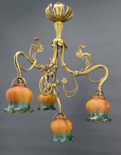 Load image into Gallery viewer, Lustre Art Nouveau en Bronze doré, France, Circa 1890