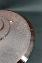 Load image into Gallery viewer, Lustre / Suspension Art Déco moderniste, en verre rose et bronze chromé, par Henry Petitot, France, Circa 1935