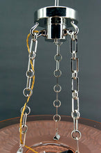 Load image into Gallery viewer, Lustre / Suspension Art Déco moderniste, en verre rose et bronze chromé, par Henry Petitot, France, Circa 1935