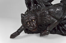 将图片加载到图库查看器,Grande sculpture Asiatique / Okimono au Lion et aux Corbeaux, Japon, ère Meiji, vers 1880