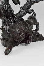 将图片加载到图库查看器,Grande sculpture Asiatique / Okimono au Lion et aux Corbeaux, Japon, ère Meiji, vers 1880