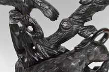 将图片加载到图库查看器,Grande sculpture Asiatique / Okimono au Lion et aux Corbeaux, Japon, ère Meiji, vers 1880