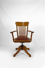 将图片加载到图库查看器,Fauteuil de bureau américain pivotant en chêne, avec assise en cuir, USA, Circa 1900