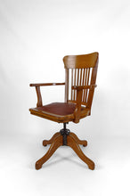 将图片加载到图库查看器,Fauteuil de bureau américain pivotant en chêne, avec assise en cuir, USA, Circa 1900