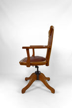 将图片加载到图库查看器,Fauteuil de bureau américain pivotant en chêne, avec assise en cuir, USA, Circa 1900