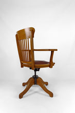 将图片加载到图库查看器,Fauteuil de bureau américain pivotant en chêne, avec assise en cuir, USA, Circa 1900