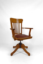 将图片加载到图库查看器,Fauteuil de bureau américain pivotant en chêne, avec assise en cuir, USA, Circa 1900