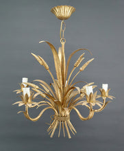 Load image into Gallery viewer, Chandelier / suspension dorée aux épis de blé, Hollywood Regency, circa 1960
