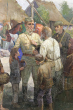 Charger l'image dans la galerie, Importante peinture de propagande Soviétique, "Soldats et Paysans", URSS, 1983