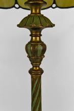 将图片加载到图库查看器,Lampadaire en bois sculpté doré et abat-jour en verre nacré, Art Déco, France, Circa 1920