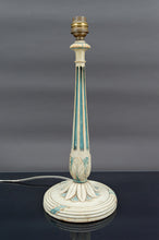 将图片加载到图库查看器,Lampe en bois Art Déco peinte en blanc et bleu patiné, France, Circa 1920