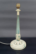 将图片加载到图库查看器,Lampe en bois Art Déco peinte en blanc et bleu patiné, France, Circa 1920