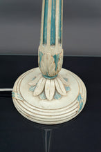 将图片加载到图库查看器,Lampe en bois Art Déco peinte en blanc et bleu patiné, France, Circa 1920