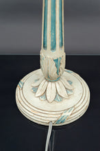 将图片加载到图库查看器,Lampe en bois Art Déco peinte en blanc et bleu patiné, France, Circa 1920