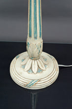 将图片加载到图库查看器,Lampe en bois Art Déco peinte en blanc et bleu patiné, France, Circa 1920