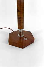 将图片加载到图库查看器,Lampe Art Déco Moderniste en Noyer, Chrome et Vitrail Bicolore, France, Circa 1930