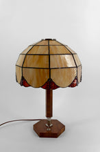 将图片加载到图库查看器,Lampe Art Déco Moderniste en Noyer, Chrome et Vitrail Bicolore, France, Circa 1930