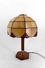 将图片加载到图库查看器,Lampe Art Déco Moderniste en Noyer, Chrome et Vitrail Bicolore, France, Circa 1930