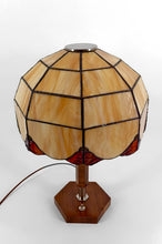 将图片加载到图库查看器,Lampe Art Déco Moderniste en Noyer, Chrome et Vitrail Bicolore, France, Circa 1930