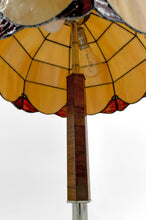 将图片加载到图库查看器,Lampe Art Déco Moderniste en Noyer, Chrome et Vitrail Bicolore, France, Circa 1930