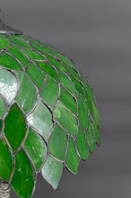 将图片加载到图库查看器,Lampe palmier en bronze argenté et abat-jour feuillage en vitrail vert, Art Nouveau, France, Circa 1900