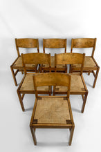 将图片加载到图库查看器,Lot de 6 chaises brutalistes en Orme avec assises paillées, Maison Regain, Circa 1960