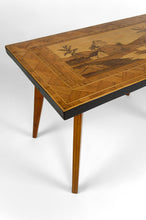将图片加载到图库查看器,Table basse Midcentury africaine en bois marqueté, vers 1960