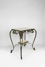 将图片加载到图库查看器,Desserte Roulante Art Déco en Fer Forgé et Travertin, France, 1940s