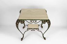 将图片加载到图库查看器,Desserte Roulante Art Déco en Fer Forgé et Travertin, France, 1940s