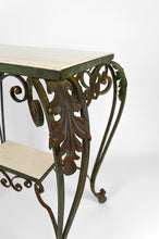 将图片加载到图库查看器,Desserte Roulante Art Déco en Fer Forgé et Travertin, France, 1940s