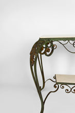 将图片加载到图库查看器,Desserte Roulante Art Déco en Fer Forgé et Travertin, France, 1940s