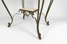 将图片加载到图库查看器,Desserte Roulante Art Déco en Fer Forgé et Travertin, France, 1940s