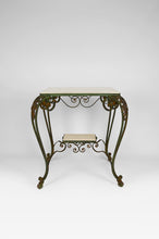 将图片加载到图库查看器,Desserte Roulante Art Déco en Fer Forgé et Travertin, France, 1940s