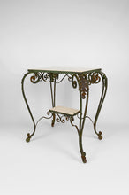 将图片加载到图库查看器,Desserte Roulante Art Déco en Fer Forgé et Travertin, France, 1940s