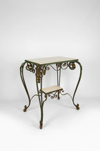 将图片加载到图库查看器,Desserte Roulante Art Déco en Fer Forgé et Travertin, France, 1940s