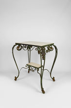 将图片加载到图库查看器,Desserte Roulante Art Déco en Fer Forgé et Travertin, France, 1940s