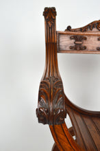 将图片加载到图库查看器,Fauteuil curule Néo Renaissance en noyer sculpté