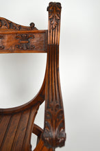 将图片加载到图库查看器,Fauteuil curule Néo Renaissance en noyer sculpté